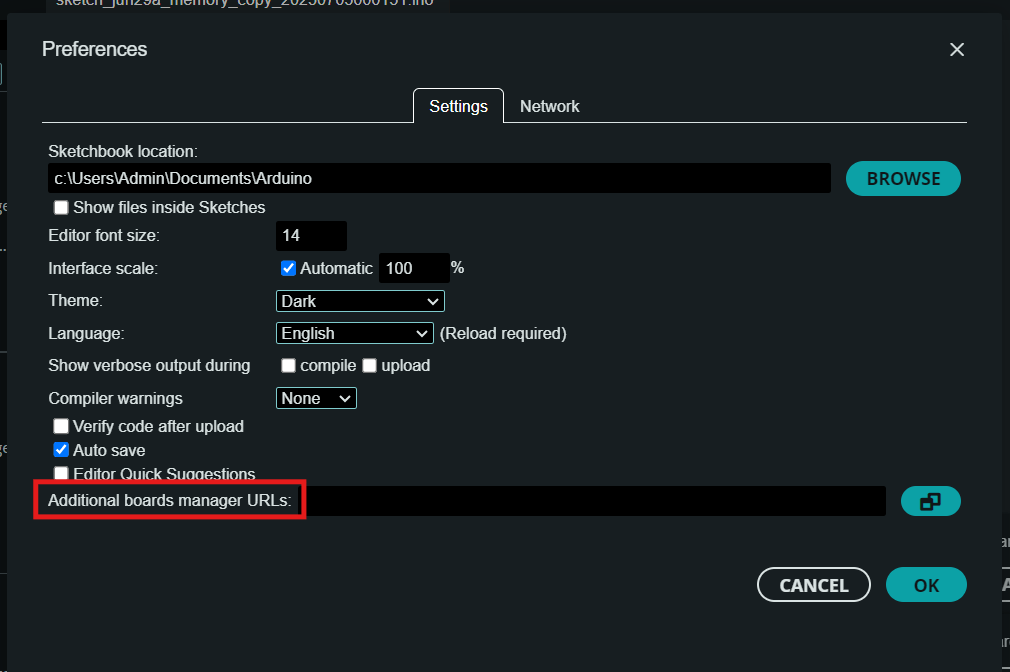 Additional Boards Manager URLs