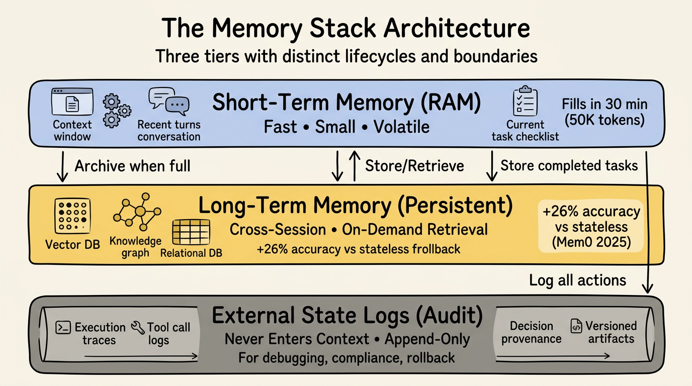 The three-tier memory stack architecture for AI agents