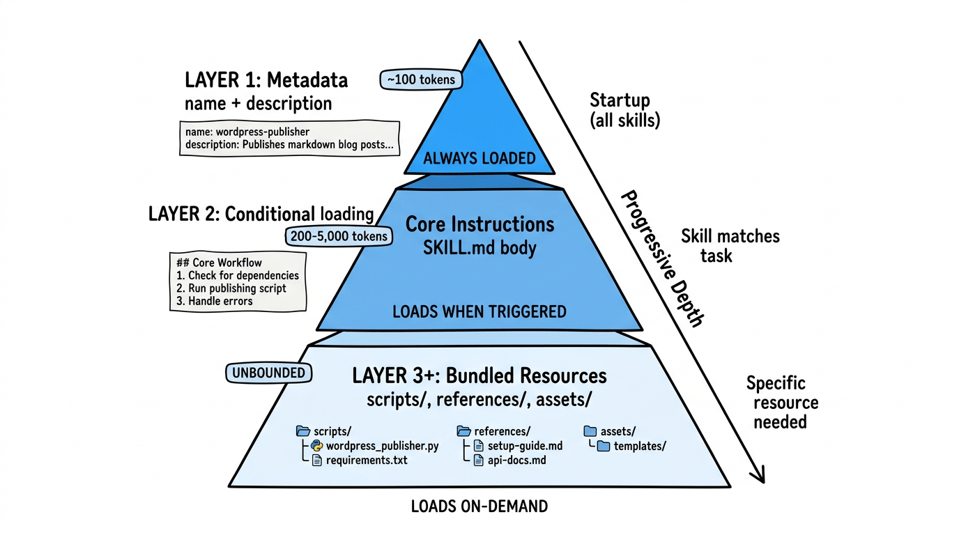 Skill Anatomy: Three-layer progressive disclosure structure