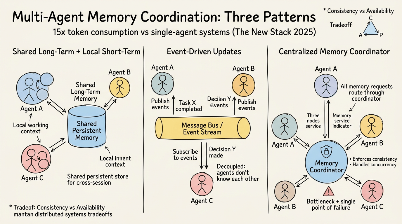 Three patterns for multi-agent memory coordination